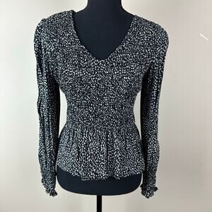 Japna Womens Y2K Smocked Peplum Top Size M Ditsy Dotted Boho Festival Peasant